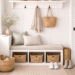 calm mud room upgrades with a neutral entryway bench woven storage baskets simple hooks and soft decor that make coming home feel easier